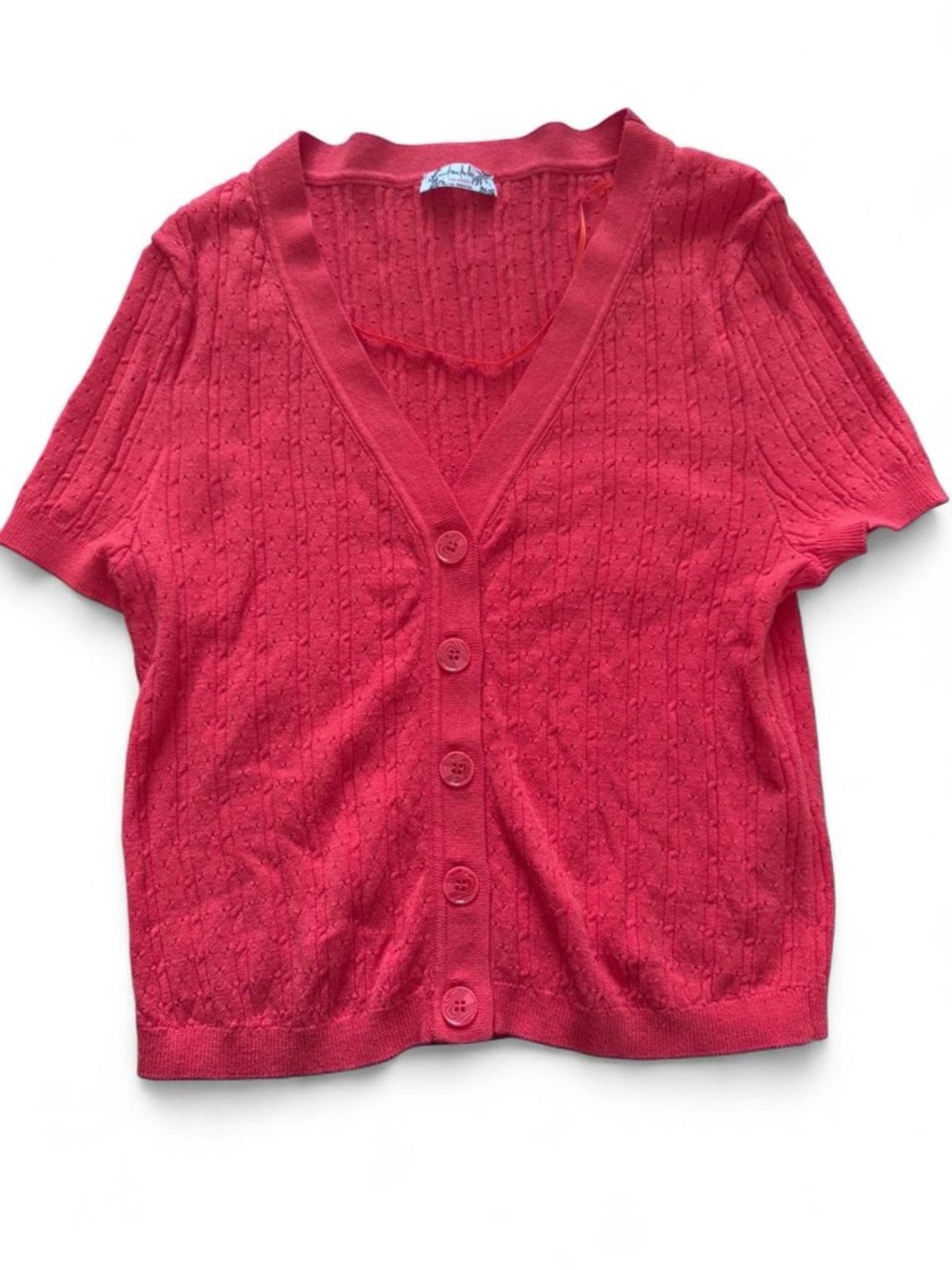 FREE PEOPLE INTIMATELY Red Short-Sleeve Button Cardigan Sweater